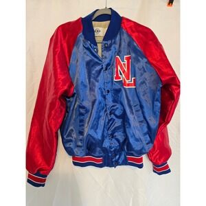 Vintage Natural Light‎ Beer Satin Bomber Jacket Red Blue "NL" Logo "Made in USA"